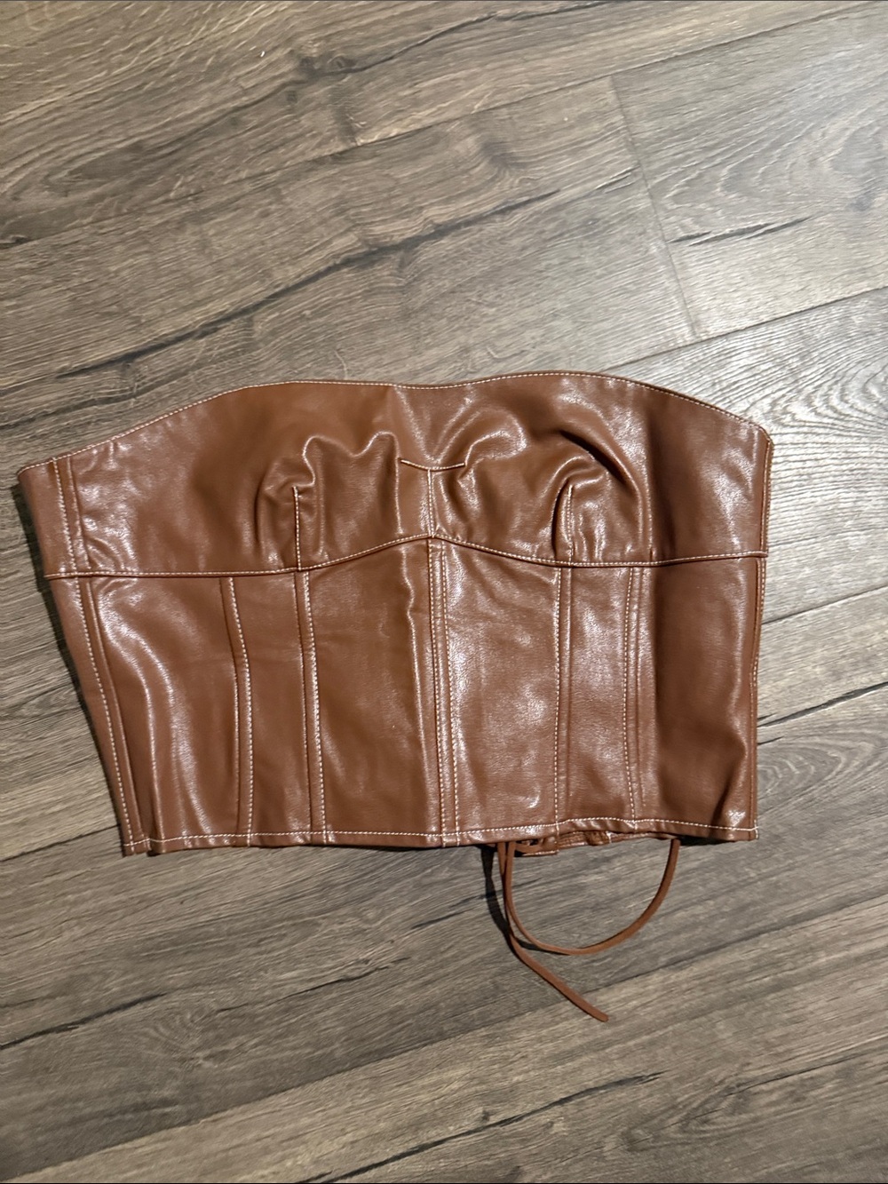 Brown Faux Leather Strapless Corset Top